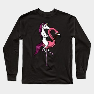 Magical Unicorn Riding A Flamingo Bird Long Sleeve T-Shirt